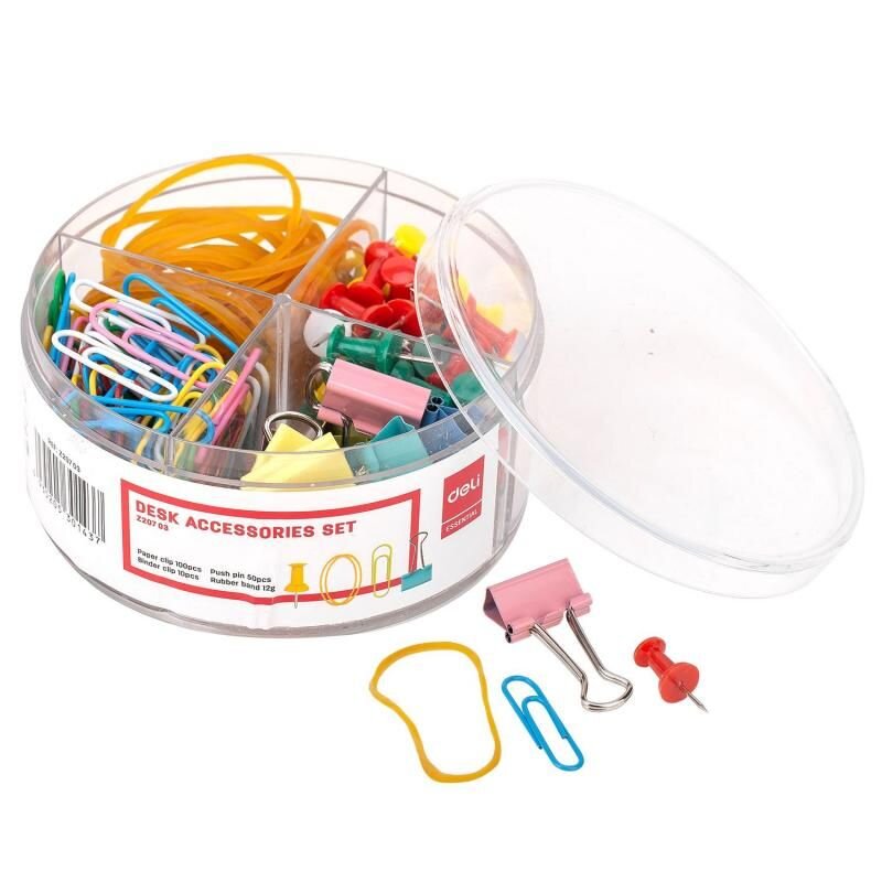 Set accesorii birou (agrafe, elastice, clipsuri, ace) deli